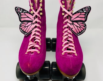 Sparkly pink monarch butterfly skate wings