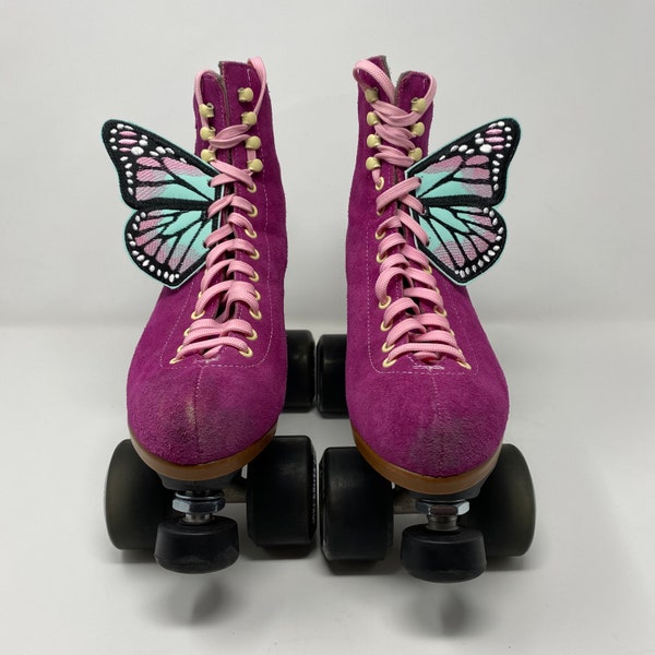 Glow in the dark blue and pink roller skate wings, shoe wings