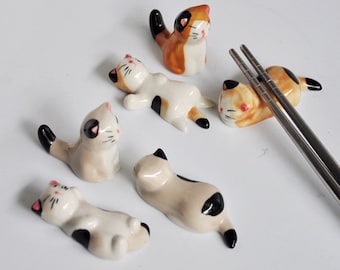 Cat Paint Brush Holder, Kawaii Ceramic Cat Brush Rest, Cute Animal Chopstick Stand, Artist Gift