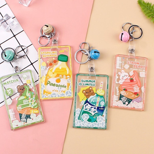 Animal Photocard Holder, Cartoon Acrylic Card Holder, Cartoon Design with Keyring Bell for Bus Card, Transparent Acrylic Card Case