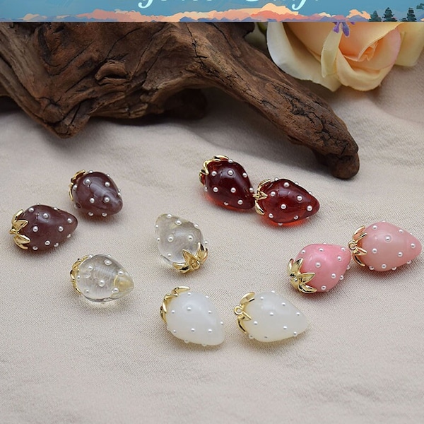1PC/5PCS Strawberry Pendant,Resin Strawberry Charm,Resin Fruit Charms, DIY Earring Necklace,Jewelry Making Accessories