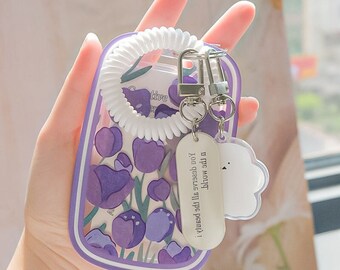 Photocard holder keychain,Cute tulips print photo card holder,Kpop idol card holder,Cute school card holder,Kawaii stationery