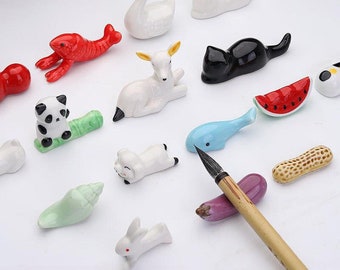 Ceramic brush holder,Cat paint brush holder,Kawaii Animal Chopstick Stand,Cute Spoon Rest Holders,Artist Gift