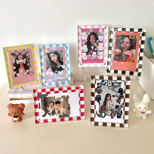 KPOP Acrylic Magnetic Photo Frame,Checkerboard Photo Frame,Polaroid Photo Frame,Idol's Card Holder Display