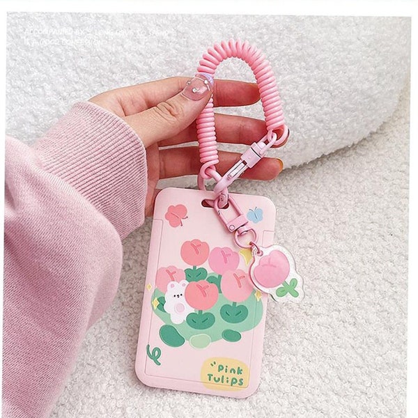 Kpop photocard holder keychain,Cute rabbit card holder,Tulips photos holder,School/Bus card holder