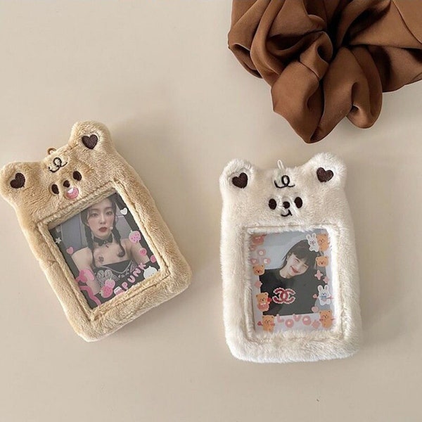 Cute plush photocard holder,Bear photocard holder,Kpop cards holder,Id badge/Polaroid card holder