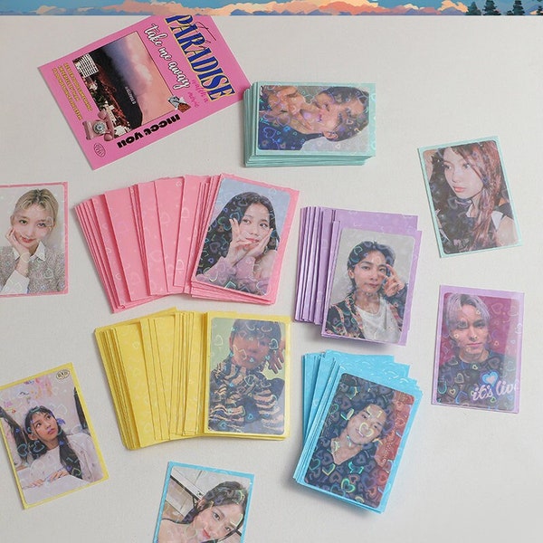 20PCS Photocard Sleeves, 3 Inch Laser Heart Card Sleeves, Photo Card Protection Sleeves,Mini Photo Sleeve for Kpop Idol