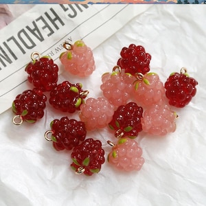 2pcs Raspberry Pendant,Resin Fruit Charms,Grape Pendant,DIY Bracelet Necklace Earring,Jewelry Findings