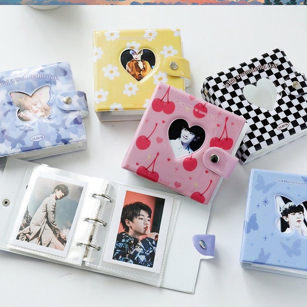 3 ring photo album,Mini photo binder,Hollow heart Kpop photocards holder,Butterfly photo album,collect book