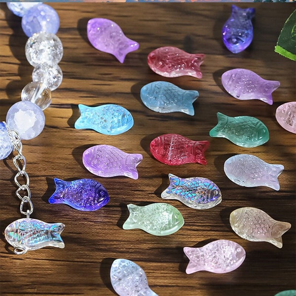 20pcs/100pcs Glass Fish Charm,15x8mm Crystal Fish Beads,Colorful Fish Charm Pendants,DIY Jewelry Accessories