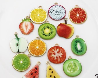 10PCS Enamel Fruit Charms,Sliced Fruit Charms,Lemon Sliced Pendant,Gold Pendant for Necklace Earring Bracelet Jewelry Accessories