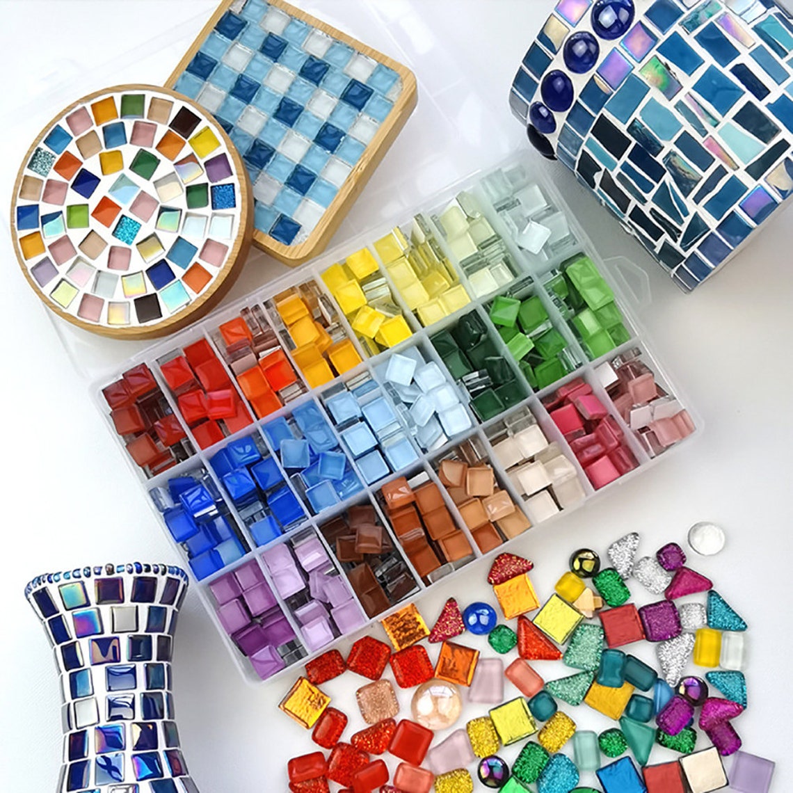 Glass Mosaic Tiles Square Mosaic Craft Materials for | Etsy