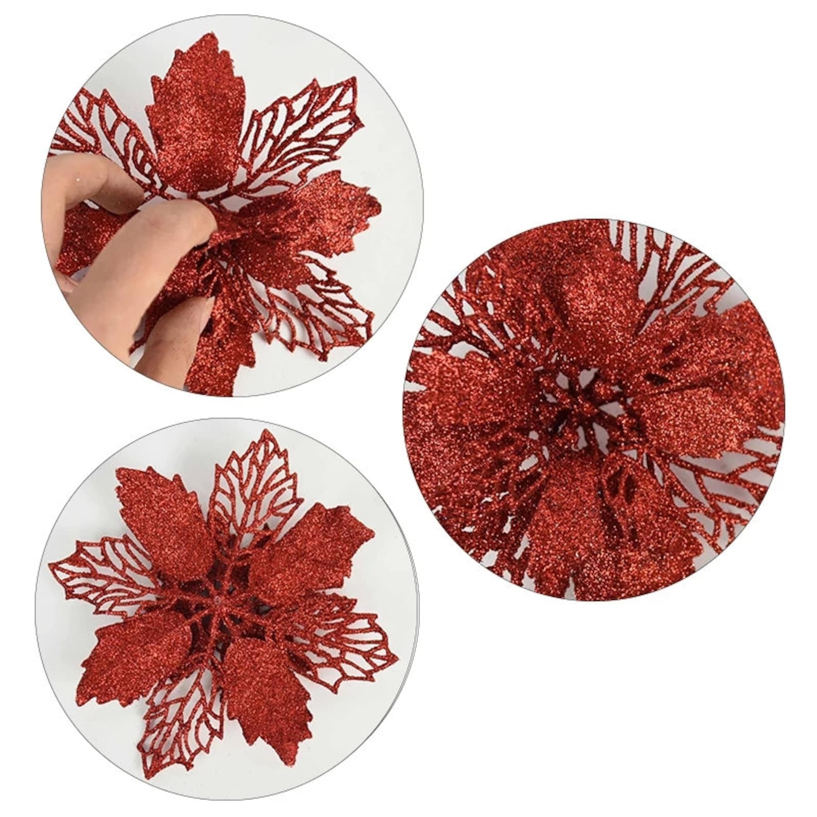 6pcs/12pcs Glitter Artificial Flowers Merry Christmas Etsy