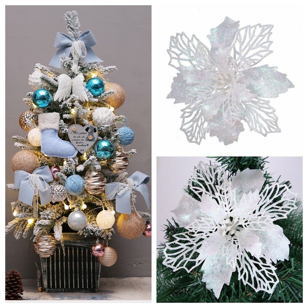 6pcs/12pcs Glitter Artificial Flowers Merry Christmas Etsy