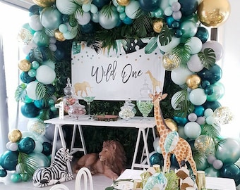167pcs Green Balloon Garland Latex Balloon Arch Safari Jungle Party Wild One Birthday Party Decoration Kids Baby Shower