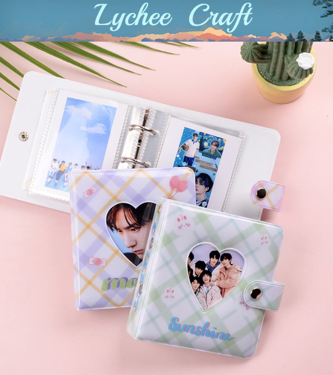 cute-photo-album-hollow-heart-photocard-album-plaid-pattern-mini-3