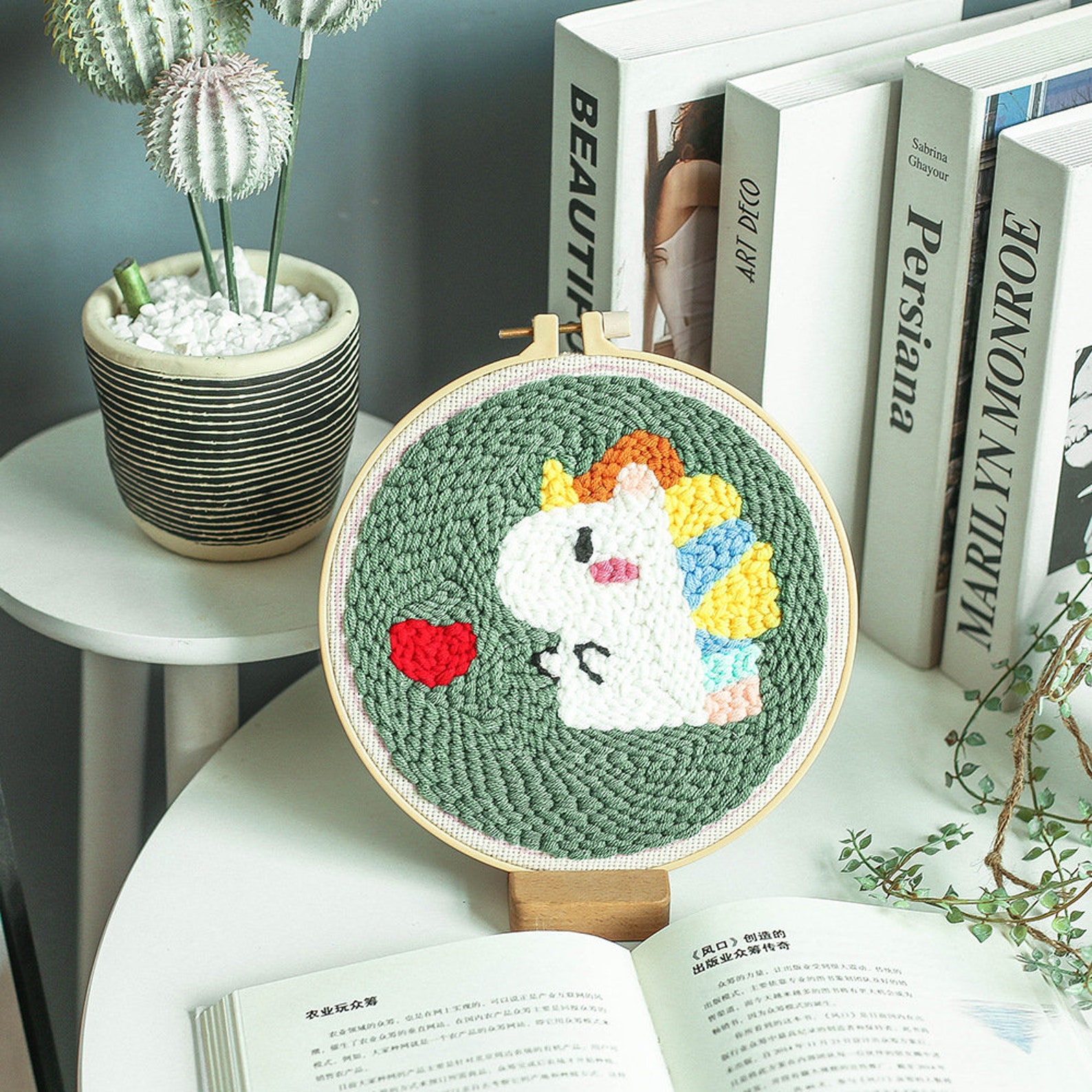 Unicorn Punch Needle Kit Kawaii Unicorn With Heart Printed Etsy