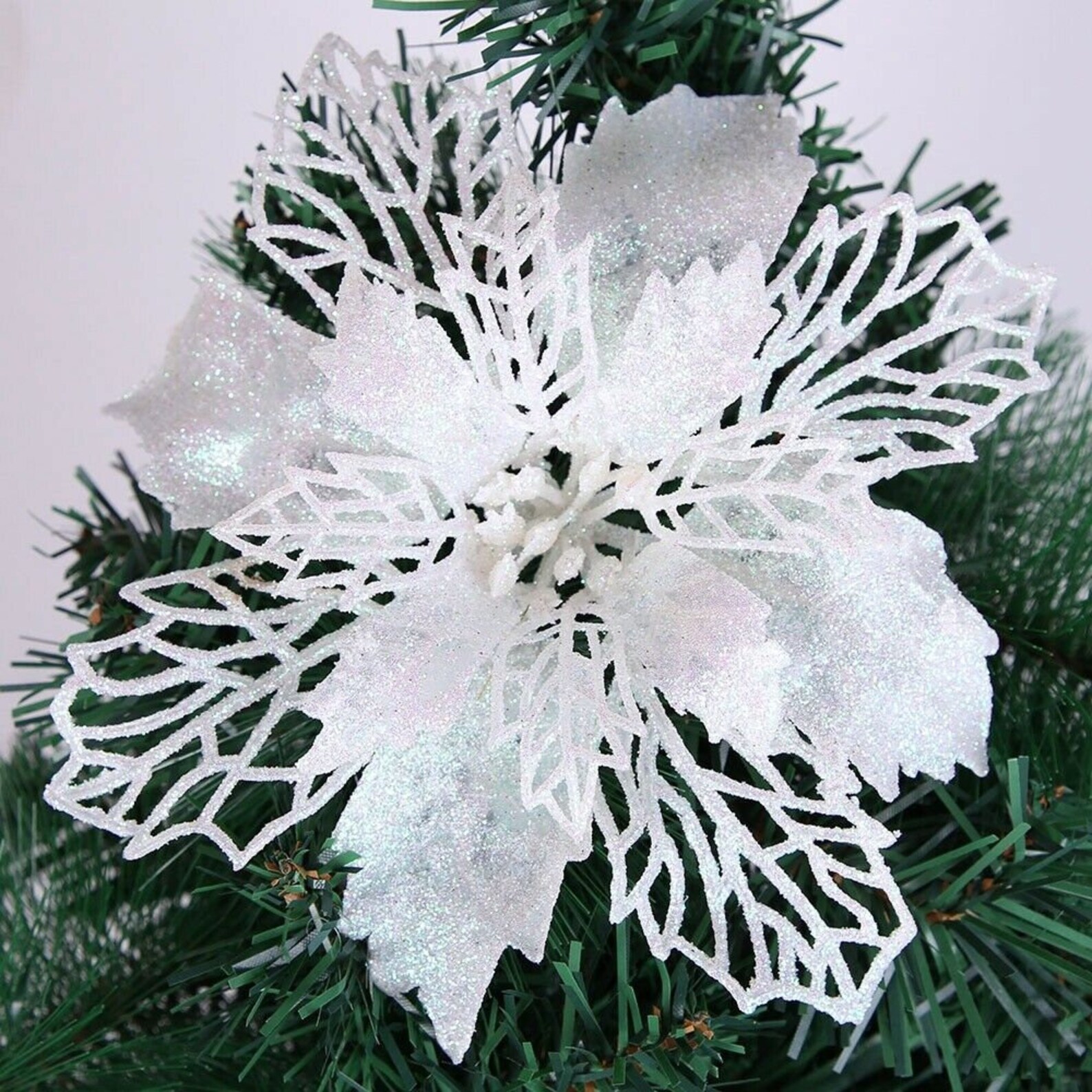 6pcs/12pcs Glitter Artificial Flowers Merry Christmas Etsy