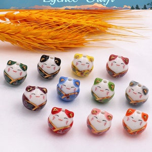 2pcs Lucky Cat Bead,Colorful Porcelain Lucky Cat Beads, Maneki Neko Charms for Unique Jewelry Making,Maneki Neko Charms