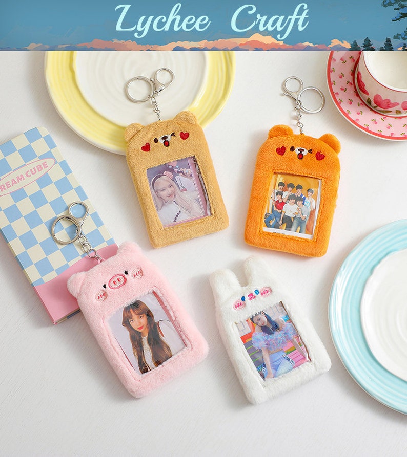 Plush Card Holder Animal Photo Card Holder With Keychain Etsy