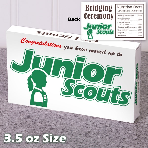 Instant Download! - Junior Scouts - 3.5 oz Junior Mints box Wrapper - Girl Scout Bridging Ceremony - Green