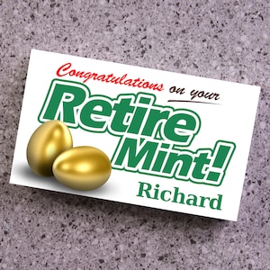 RetireMint! Package - 3.5 oz Junior Mints box Wrapper - Wraps around pre-existing 3.5 oz Junior Mint boxes. Printable Digital File.