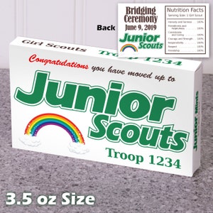 Customizable Junior Scouts - 3.5 oz Junior Mints box Wrapper - Girl Scout Bridging Ceremony - Rainbow - DIGITAL FILE