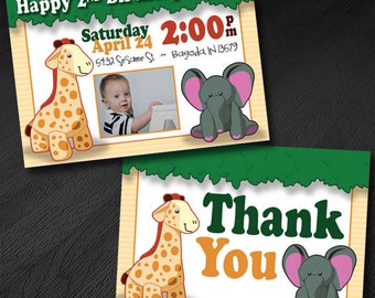 Personalisierte KindergeburtstagSeinladung & Dankeskarte Set 2 - Tiere
