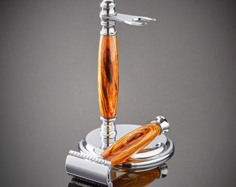 Safety Razor Shaving Set | Double Edge Safety Razor and Stand Made From Sustainable Rosewood