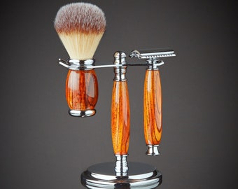 Gift for him Rosewood Shaving Kit Razor and Stand Gift for boyfriend Gift for husband