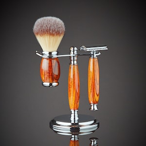 Gift for him Rosewood Shaving Kit Razor and Stand Gift for boyfriend Gift for husband image 1