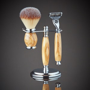 Olive Wood Shaving Set Traditional Shaving for Gillette Mach 3