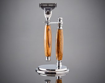 Tigerwood Shaving Set: Sustainable Wood, Fits Gillette Mach 3/Venus