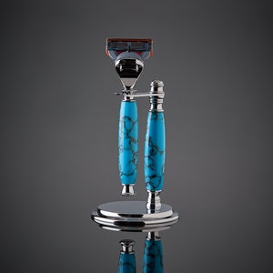 Shaving Set Razor and Stand made from Turquoise Gemstone