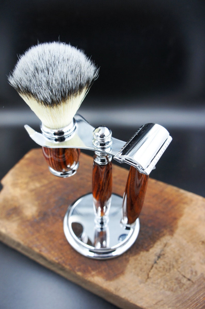 Gift for him Rosewood Shaving Kit Razor and Stand Gift for boyfriend Gift for husband image 4