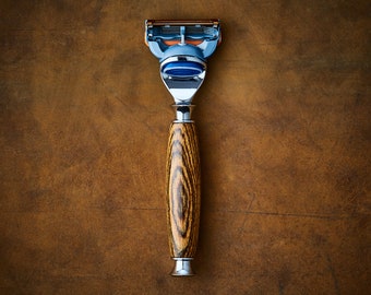 Solid Hardwood Razor made from Sustainable Tiger wood for Gillette Fusion Blades