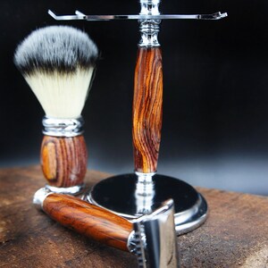 Gift for him Rosewood Shaving Kit Razor and Stand Gift for boyfriend Gift for husband image 2