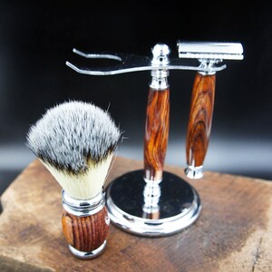 Gift for him Rosewood Shaving Kit Razor and Stand Gift for boyfriend Gift for husband image 3