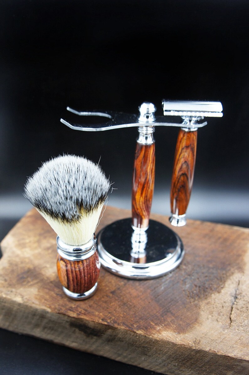 Gift for him Rosewood Shaving Kit Razor and Stand Gift for boyfriend Gift for husband image 3