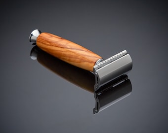 Double Edge Safety Razor Made from Solid Olive wood 100% Sustainable with NO PLASTIC PARTS