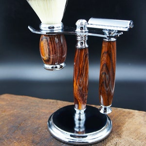 Gift for him Rosewood Shaving Kit Razor and Stand Gift for boyfriend Gift for husband image 5