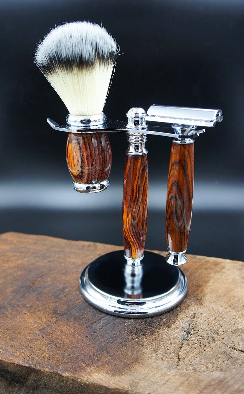 Gift for him Rosewood Shaving Kit Razor and Stand Gift for boyfriend Gift for husband image 5