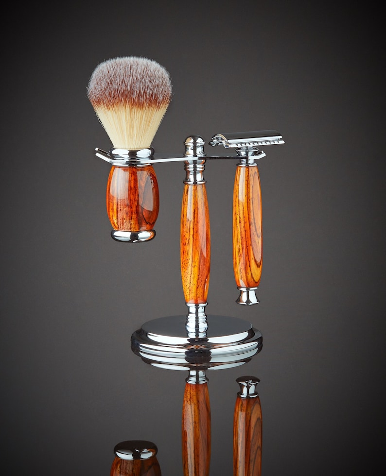 Gift for him Rosewood Shaving Kit Razor and Stand Gift for boyfriend Gift for husband image 1