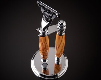 Olive wood Shaving Set for Gillette Mach 3 and Venus Blades