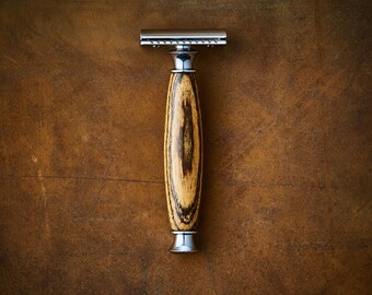 Double Edge Safety Razor Made from Reclaimed Barnwood Sustainable Shaving