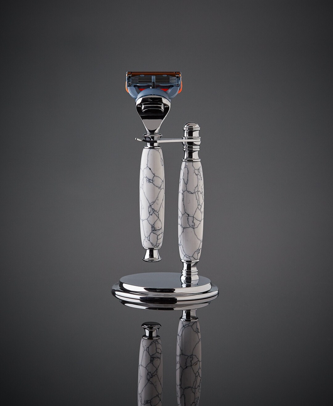 Ceramic Razor Shave White Marble Stone Shaving Set With Razor & Stand | Handcrafted Limited ...