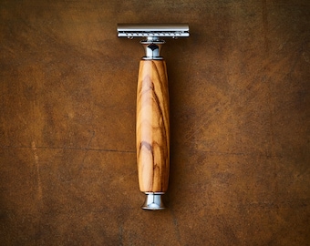 Double Edge Safety Razor Made from Solid Olive wood, Men's Razor