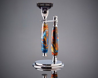 Shaving Set in Brilliant Hand Mixed Color for Gillette Mach 3 and Venus Blades Razor and Stand