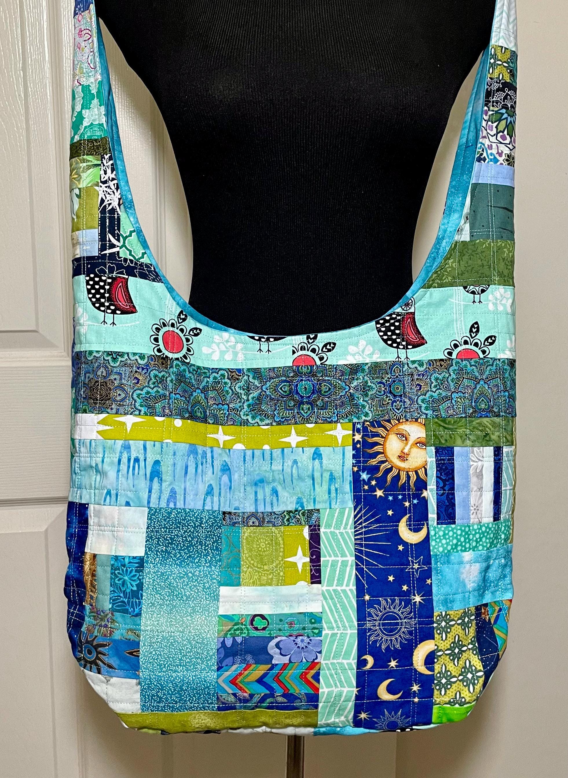 Blue and Green Patchwork Crossbody Bag, Quilted Patchwork  display picture 2