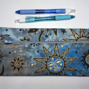 Celestial pencil bag, sun & star zipper bag, celestial zipper bag